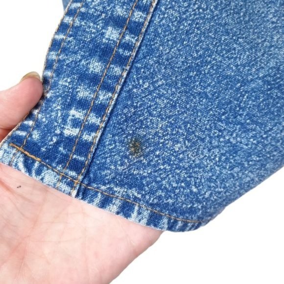 VTG 80s Pretty Bleu Stonewash Cotton Denim Gold Beaded Gems Short Sleeve Shirt S - Picture 9 of 12